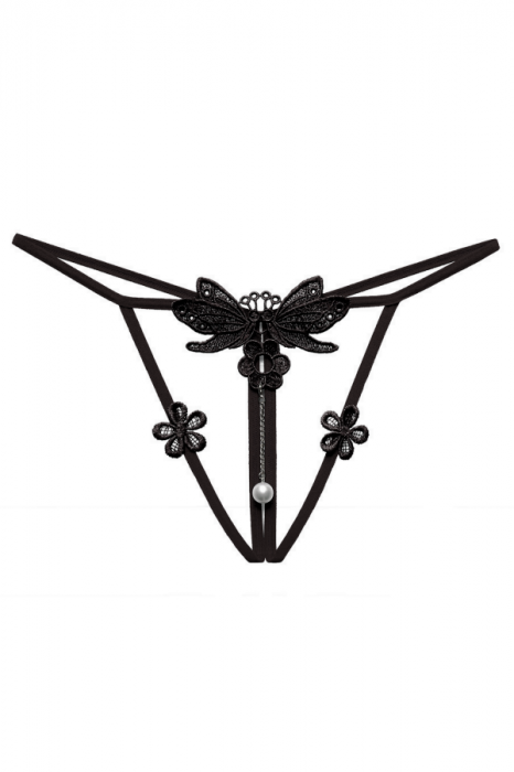 Chiloti sexy tanga decupati cu broderie si motiv floral LH2231negru [1]