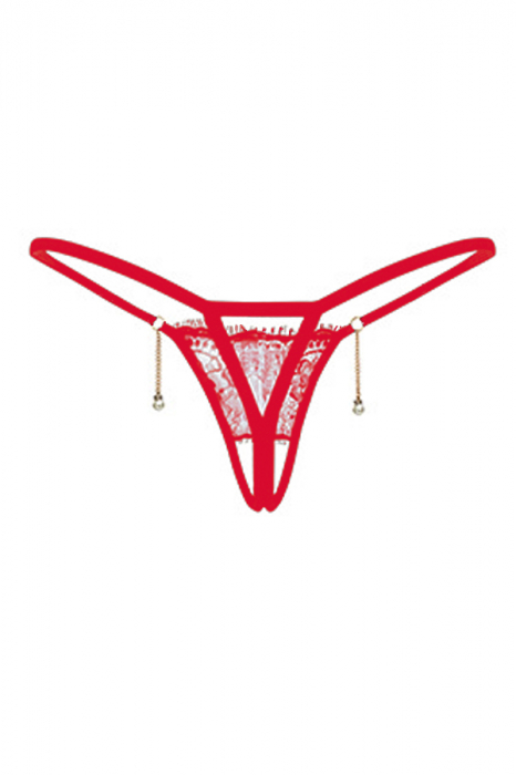 Chiloti sexy tanga din dantela accesorizati cu margele LH2222rosu [3]