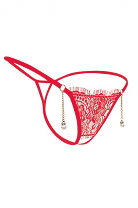 Chiloti sexy tanga din dantela accesorizati cu margele LH2222rosu [4]