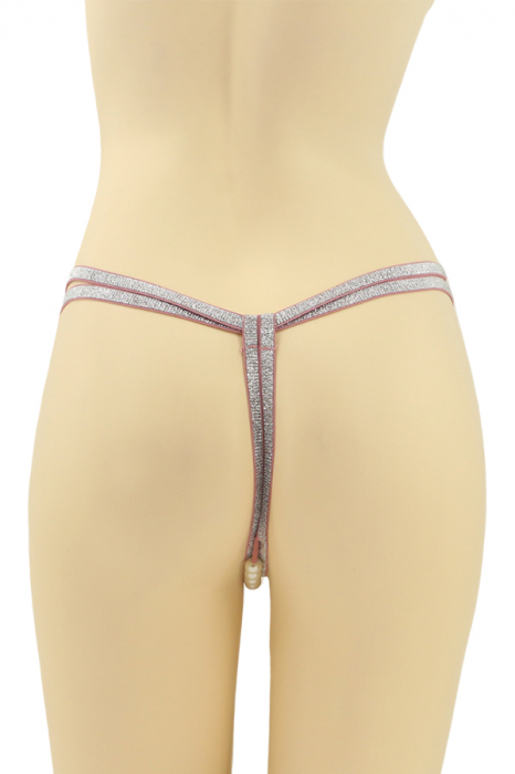 Chiloti sexy tanga, model cu broderie in fata si perle MG-HY015roz [2]