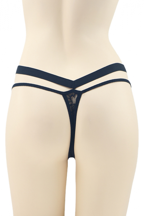 Chiloti sexy tanga, model cu dantela si aplicatii decorative DZK-10143negru [2]