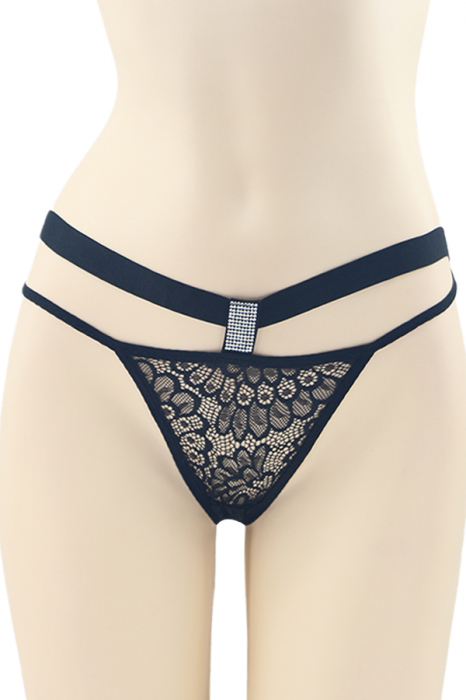 Chiloti sexy tanga, model cu dantela si aplicatii decorative DZK-10143negru [1]