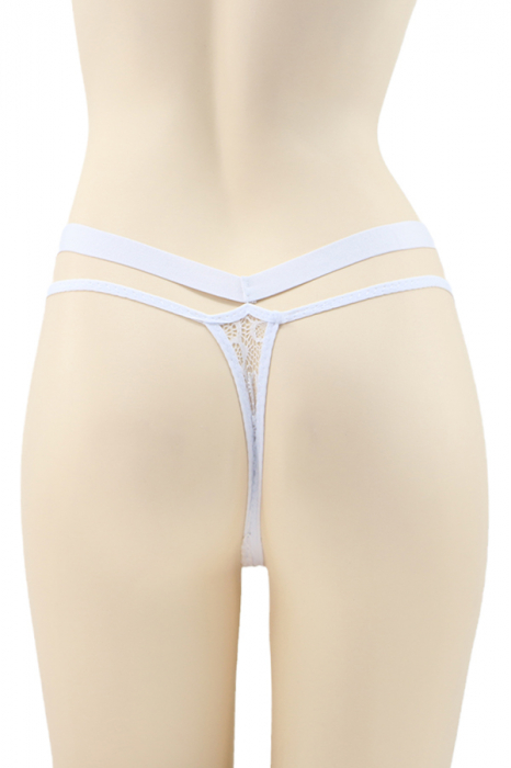 Chiloti sexy tanga, model cu dantela si aplicatii decorative DZK-10143alb [2]
