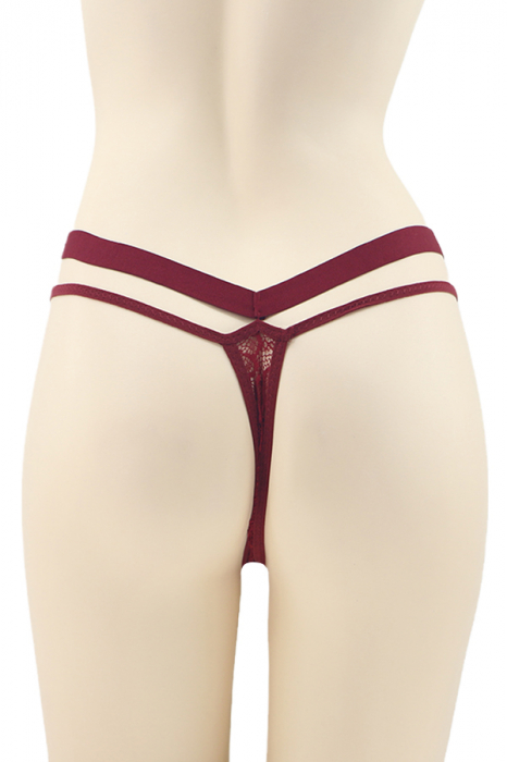 Chiloti sexy tanga, model cu dantela si aplicatii decorative DZK-10143visiniu [2]