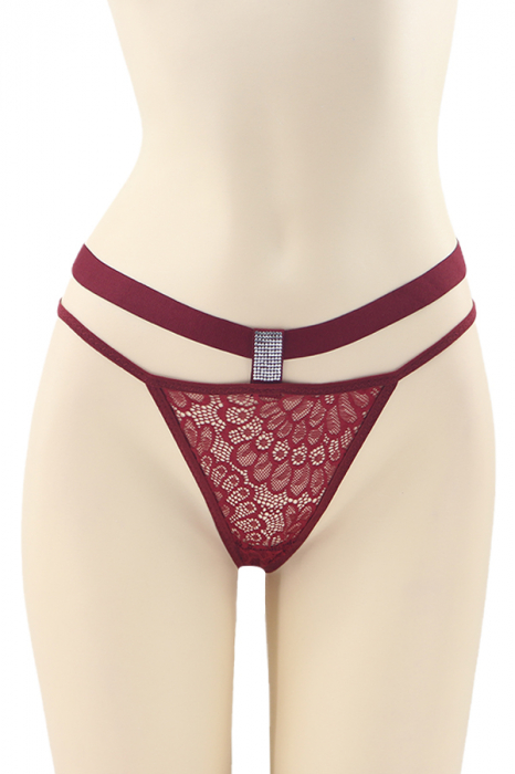 Chiloti sexy tanga, model cu dantela si aplicatii decorative DZK-10143visiniu [1]