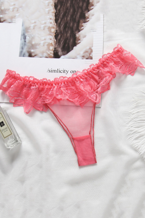 Chiloti sexy tanga transparenti cu dantela si motiv floral LH3020roz [3]