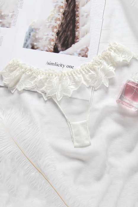 Chiloti sexy tanga transparenti cu dantela si motiv floral LH3020alb [3]