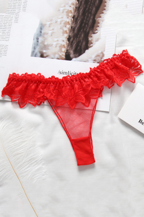 Chiloti sexy tanga transparenti cu dantela si motiv floral LH3020rosu [2]