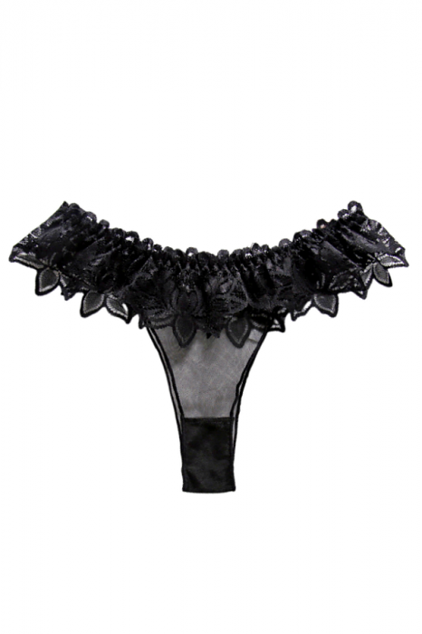 Chiloti sexy tanga transparenti cu dantela si motiv floral LH3020negru [1]