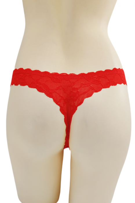 Chiloti tanga cu dantela brodata A1245rosu [2]