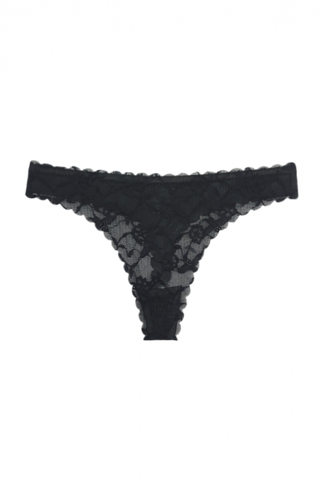 Chiloti tanga cu dantela brodata A1245negru [4]