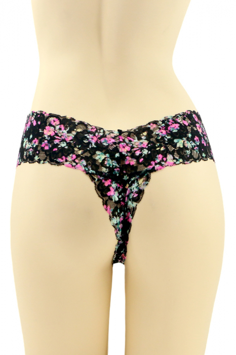 Chiloti tanga cu dantela brodata CT-Q8164negru [2]