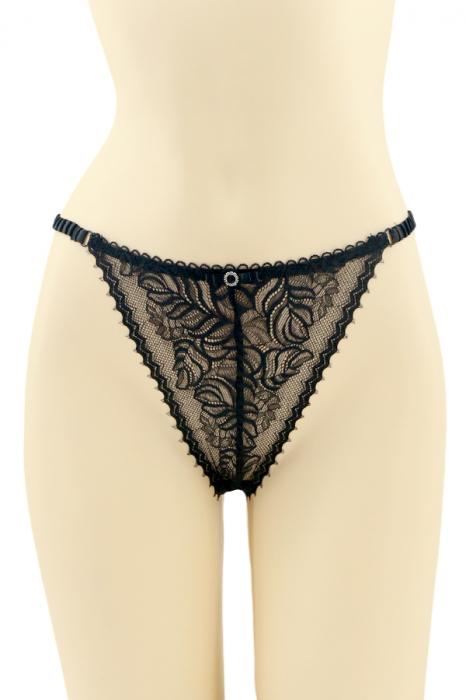 Chiloti tanga cu dantela brodata CT-Q8174negru [1]