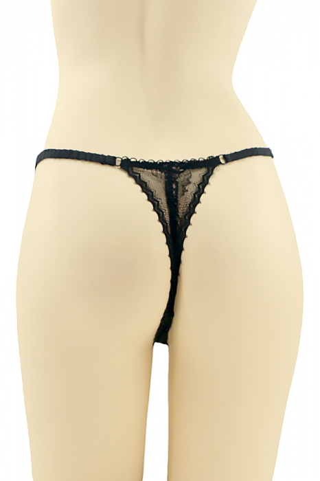 Chiloti tanga cu dantela brodata CT-Q8174negru [2]