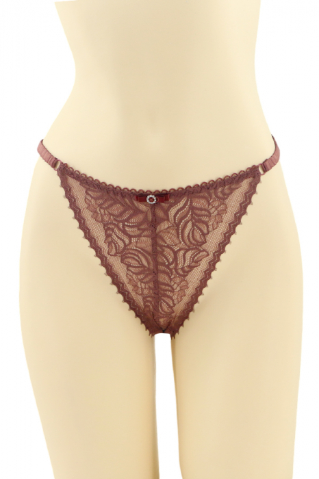 Chiloti tanga cu dantela brodata CT-Q8174visiniu [1]