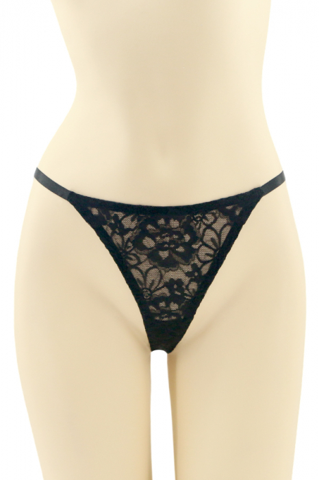 Chiloti tanga cu dantela brodata si funda CT-Q8187negru [1]