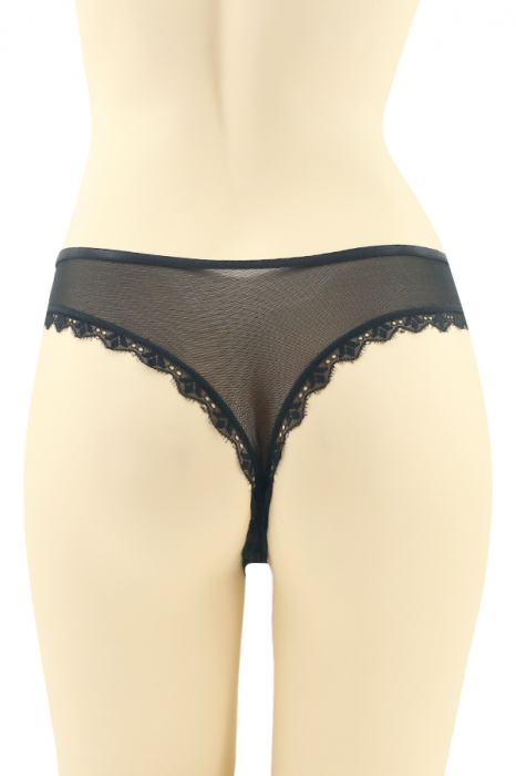 Chiloti sexy tanga cu dantela brodata si insertii metalice CT-Q8189negru [2]