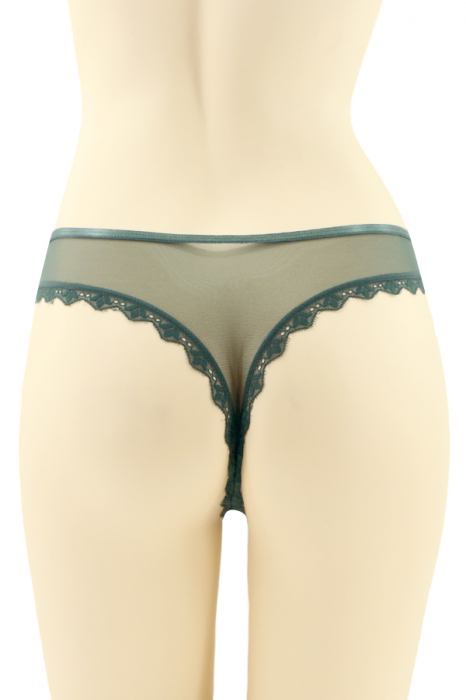 Chiloti sexy tanga cu dantela brodata si insertii metalice CT-Q8189verde [2]