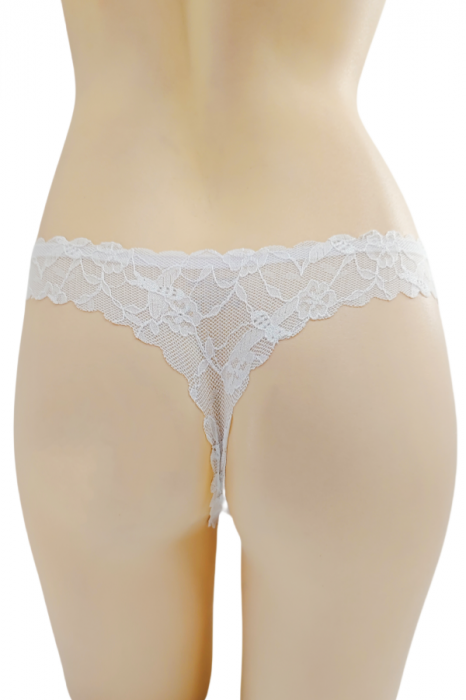 Chiloti tanga cu dantela brodata A1245alb [2]