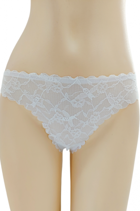 Chiloti tanga cu dantela brodata A1245alb [1]