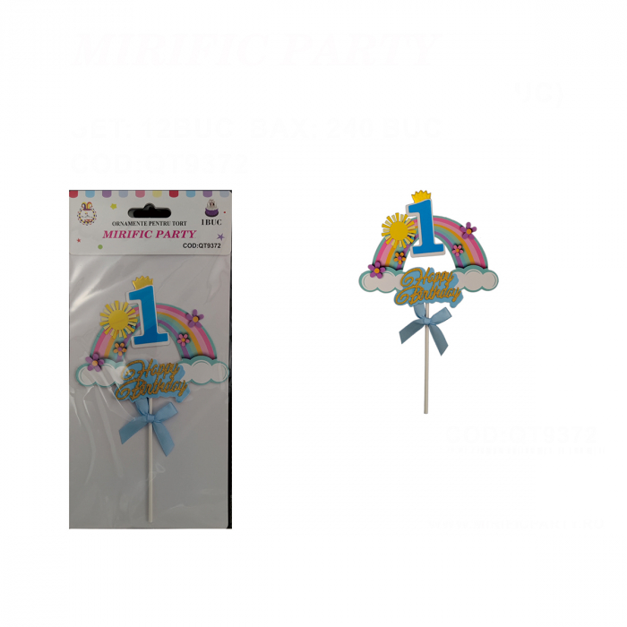 Decoratiune pentru tort ' Happy Birthday cu cifra 1 ' 19.5 x 12.5 cm QT9372 [2]