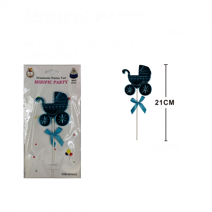 Decoratiune pentru tort figurina ' Carucior bebe ' 21 cm QT9353 [2]