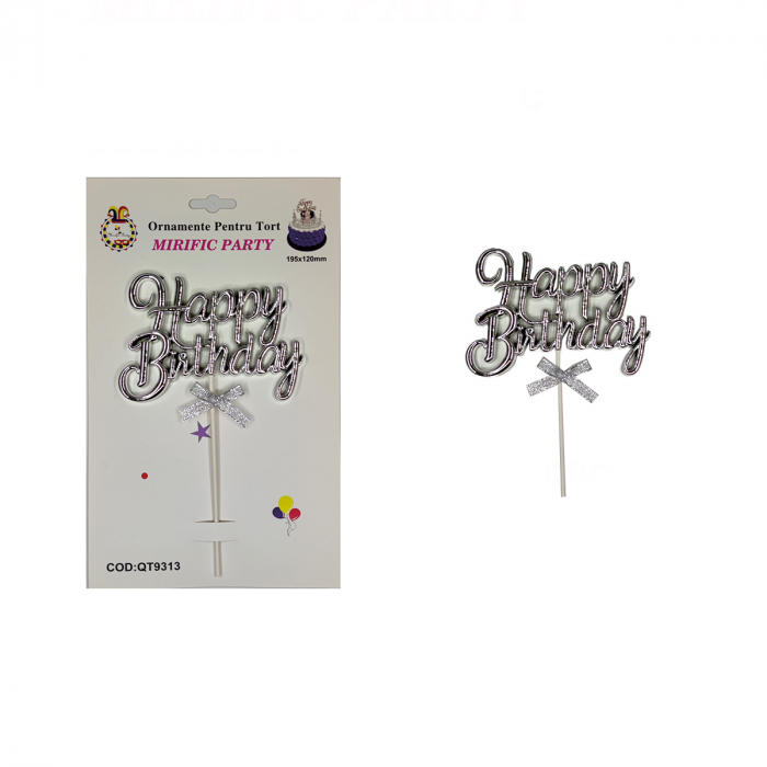 Decoratiune pentru tort ' Happy Birthday ' 19.5 x 12 cm QT9313 [2]