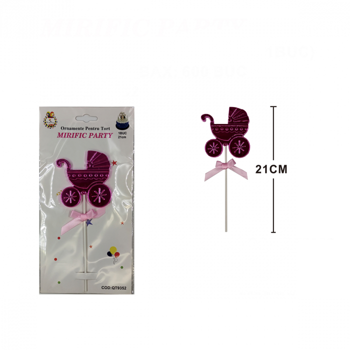 Decoratiune pentru tort figurina ' Carucior bebe ' 21 cm QT9352 [2]