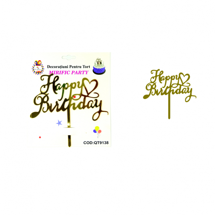Decoratiune pentru tort cu efect oglinda ' Happy Birthday ' QT9138auriu [2]