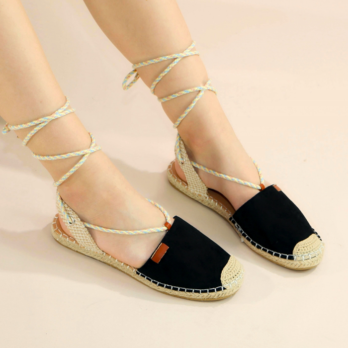 Espadrile cu model perforat si snur pe picior F-79negru [3]