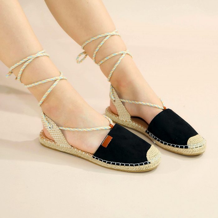 Espadrile cu model perforat si snur pe picior F-79negru [5]