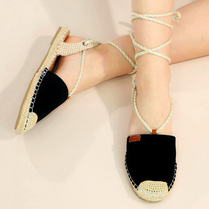 Espadrile cu model perforat si snur pe picior F-79negru [4]