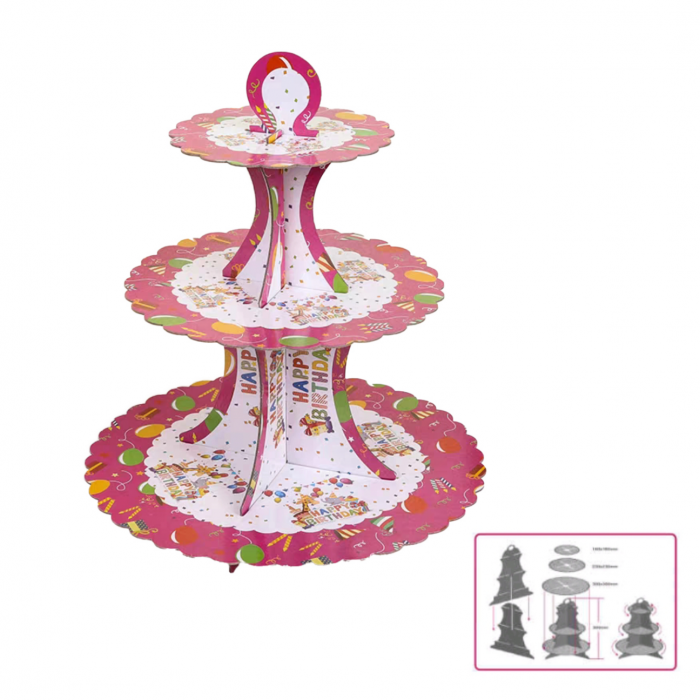 Etajera din carton cu 3 nivele pentru prajituri ' Happy Birthday ' 2260-1 [4]