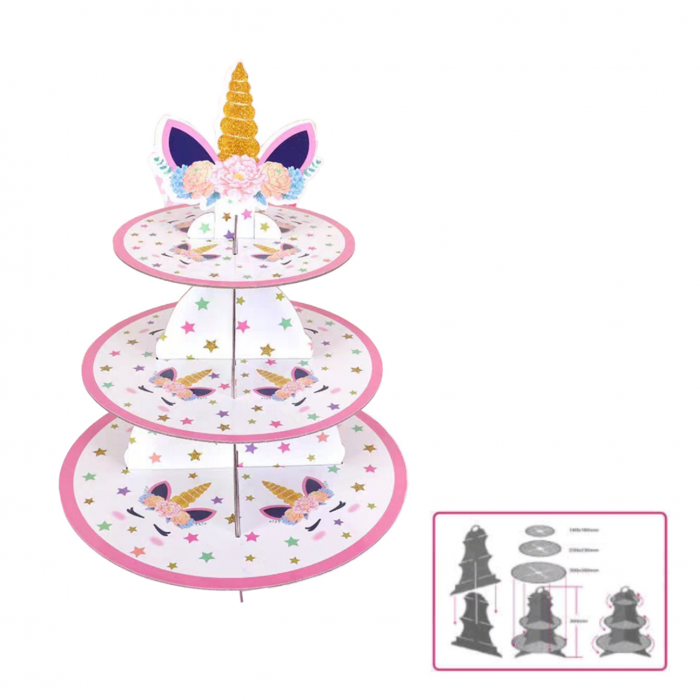 Etajera din carton cu 3 nivele pentru prajituri ' Unicorn ' 2260-6 [4]