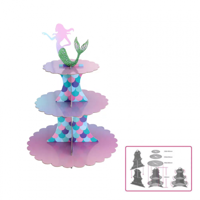 Etajera din carton cu 3 nivele pentru prajituri ' Sirena ' 2260-8 [3]