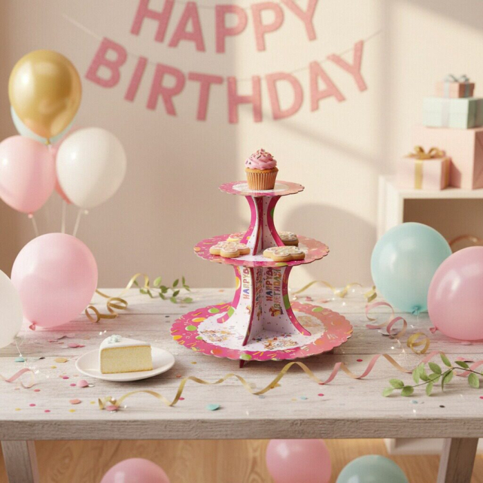 Etajera din carton cu 3 nivele pentru prajituri ' Happy Birthday ' 2260-1 [2]