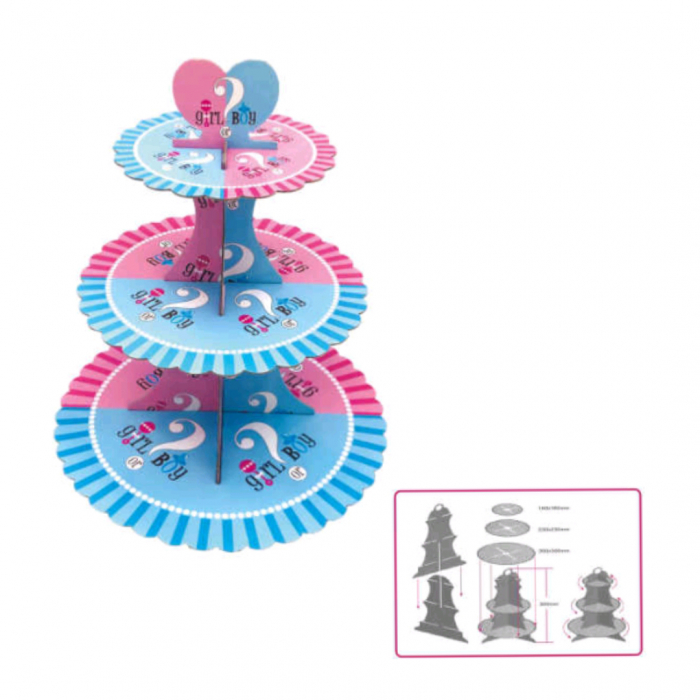 Etajera din carton cu 3 nivele pentru prajituri ' Boy or Girl ' 2260-4 [4]