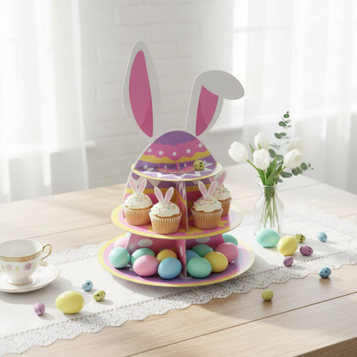 Etajera din carton cu 3 nivele pentru prajituri ' Iepurasul de Pasti ' 2260-2605 [4]