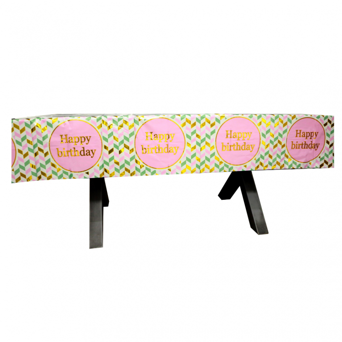 Fata de masa pentru petrecere ' Happy birthday ' 183 x 137 cm 2260-10roz [1]
