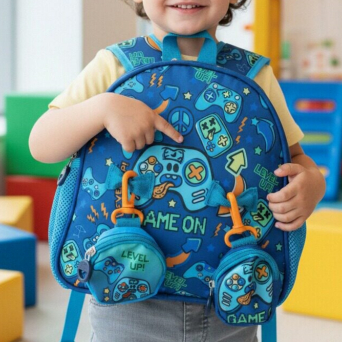 Ghiozdan pentru gradinita sau scoala cu doua pusculite atasate ZY-25127albastru [2]