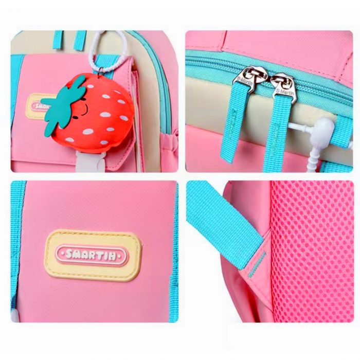 Ghiozdan pentru gradinita sau scoala cu accesoriu breloc ZY-2413roz [7]