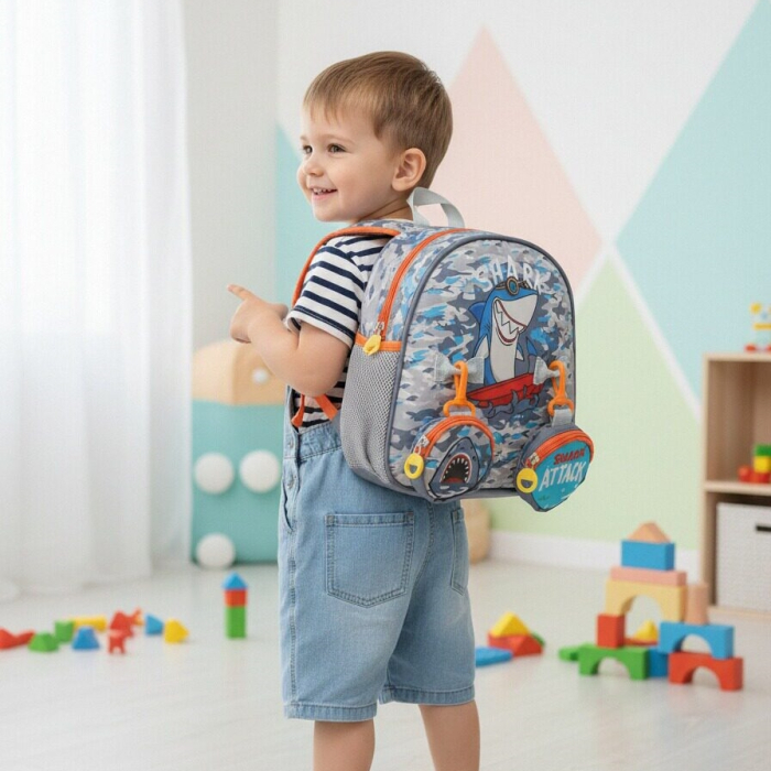 Ghiozdan pentru gradinita sau scoala cu doua pusculite atasate ZY-25127gri [3]