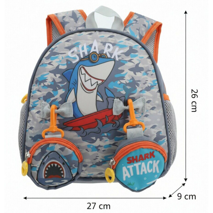 Ghiozdan pentru gradinita sau scoala cu doua pusculite atasate ZY-25127gri [2]