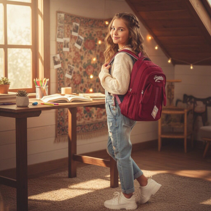 Ghiozdan/rucsac pentru scoala sau calatorii cu atasare la troler ZY-8817visiniu [4]