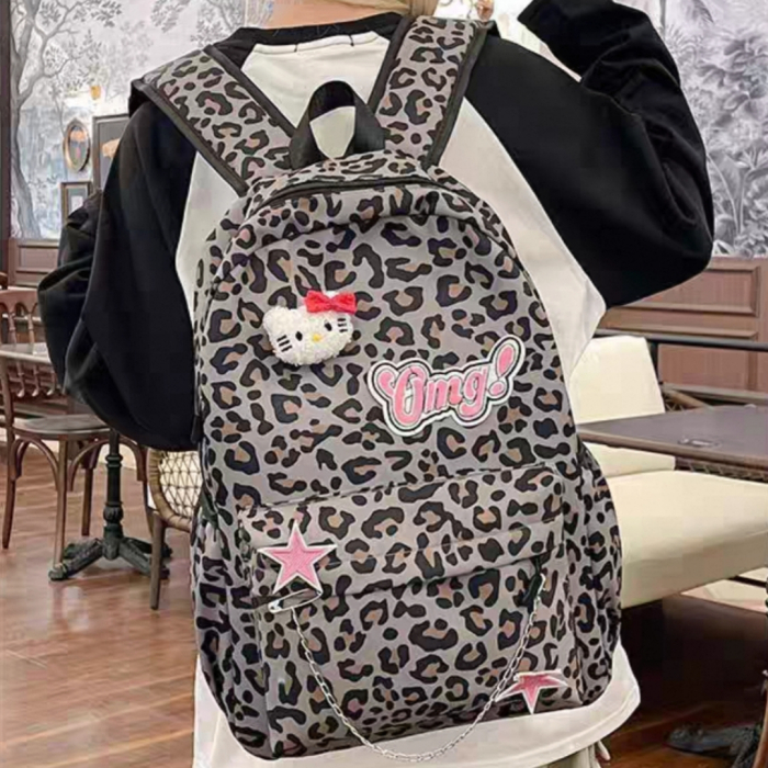 Ghiozdan/rucsac pentru scoala sau calatorii, print Leopard ZY-5503gri [15]