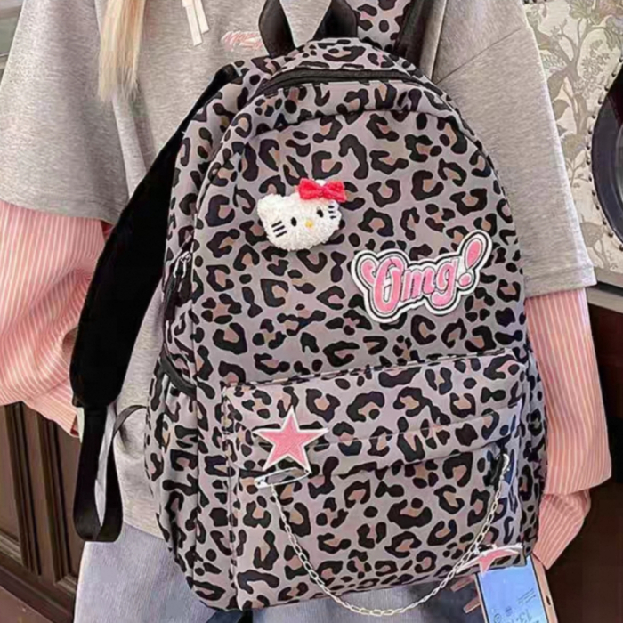 Ghiozdan/rucsac pentru scoala sau calatorii, print Leopard ZY-5503gri [10]