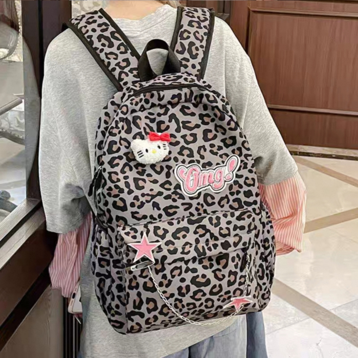 Ghiozdan/rucsac pentru scoala sau calatorii, print Leopard ZY-5503gri [8]