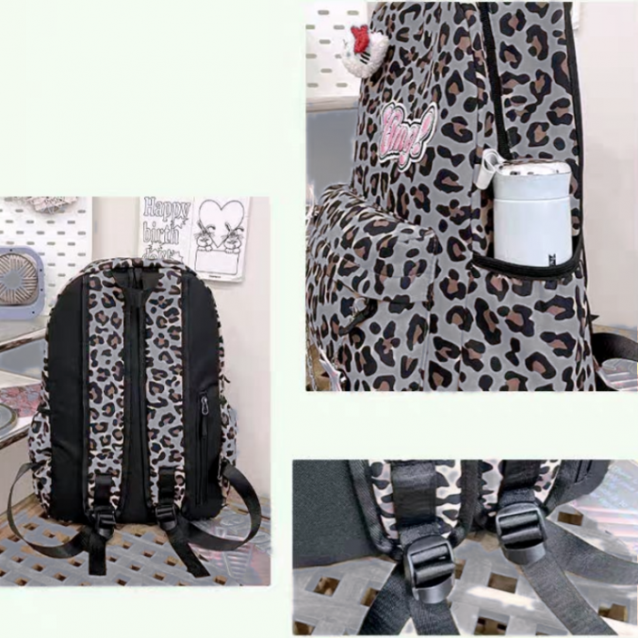 Ghiozdan/rucsac pentru scoala sau calatorii, print Leopard ZY-5503gri [6]