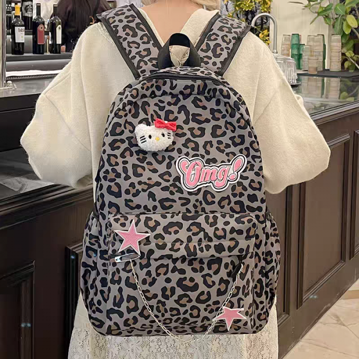 Ghiozdan/rucsac pentru scoala sau calatorii, print Leopard ZY-5503gri [3]