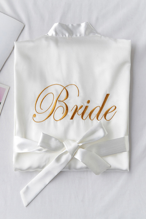 Halat din satin fin cu puf pentru mireasa, inscriptionat ' Bride ' SUSU-010alb [3]